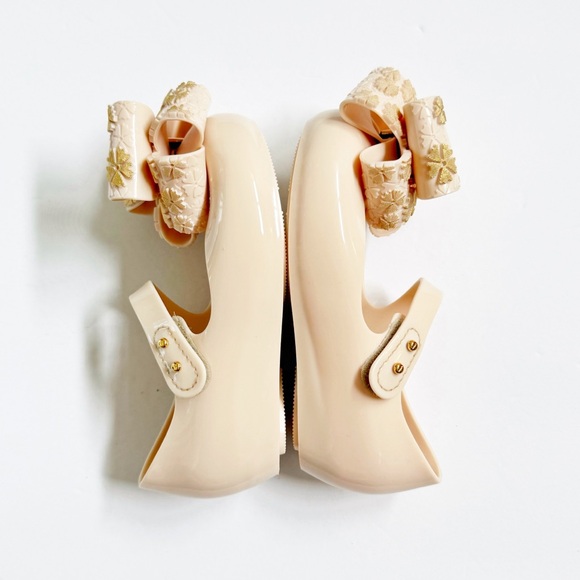 MINI MELISSA NUDE BEIGE ULTRAGIRL SWEET BB BIG GOLD FLOWER BOW JELLY SHOES - Picture 6 of 9